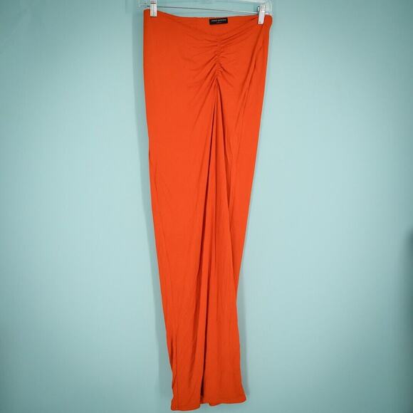 Naked Wardrobe Size Small S Orange Red Strapless Ruched Bodycon Knit Maxi Dress - Picture 1 of 7
